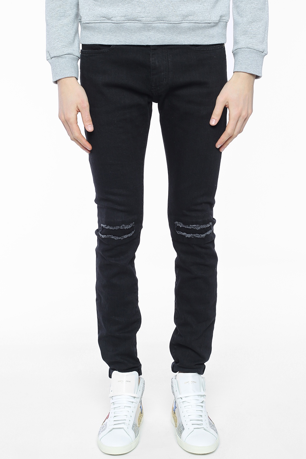 Saint laurent black distressed hot sale jeans